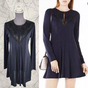 BCBG Maxazria Dark Purple Faux Leather Keyhole Flowy Jaena Dress Whimsigoth